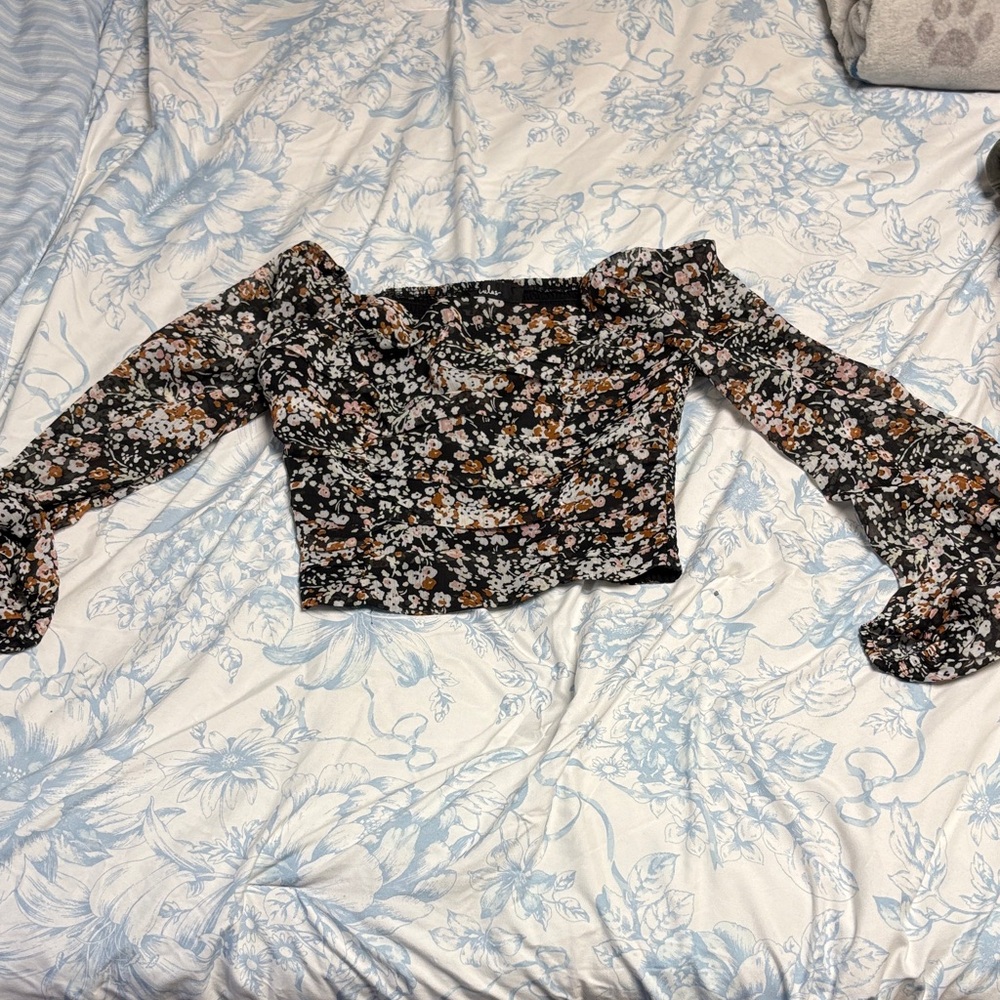 Lulu's Black Floral Off-Shoulder Blouse